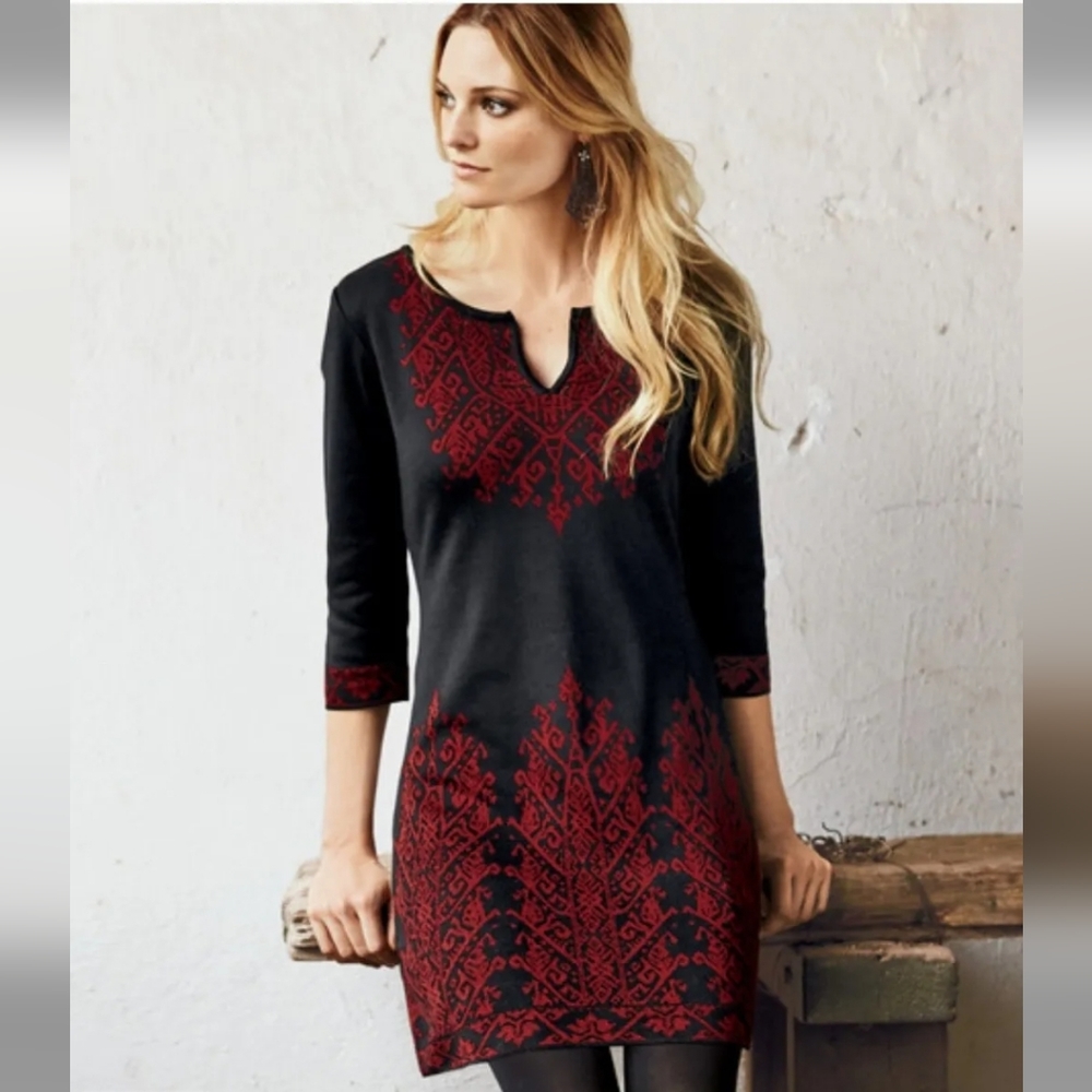 Peruvian Connection 100% Pima Cotton Jacquard Sweater Knit Dress